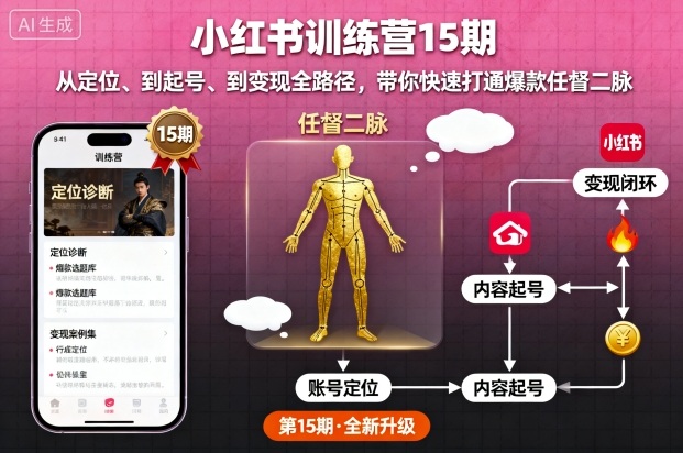 小红书训练营15期，从定位、到起号、到变现全路径，带你快速打通爆款任督二脉-第一资源库
