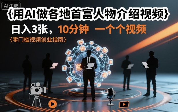 用AI做各地首富人物介绍视频,日入3张,10分钟一个视频-第一资源库