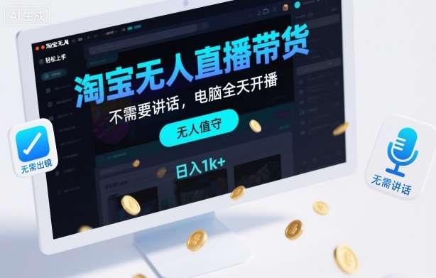 淘宝无人直播带货,不需要出镜,不需要讲话,电脑全天开播,轻松上手,日入1k+【揭秘】-第一资源库