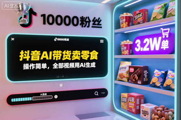 抖音AI带货卖零食，操作简单，全部视频用AI生成，一万粉丝，卖了3.2W单-第一资源库