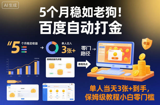 5个月稳如老狗!百度自动打金,单人当天3张+到手,保姆级教程小白零门槛【揭秘】-第一资源库