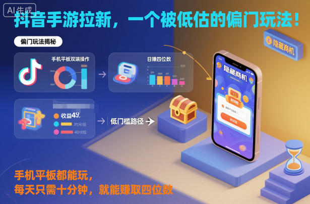 抖音手游拉新,一个被低估的偏门玩法!手机平板都能玩,每天只需十分钟,就能賺取四位数【揭秘】-第一资源库