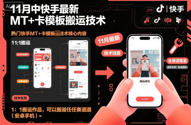 11月中快手最新MT+卡模板搬运技术,1:1搬运作品,可以搬运任何赛道(安卓手机)-第一资源库