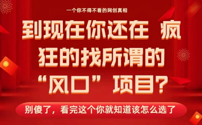 马上26年了,你还在找所谓的风口项目?别傻了,看完这个你全都懂了!【揭秘】-第一资源库