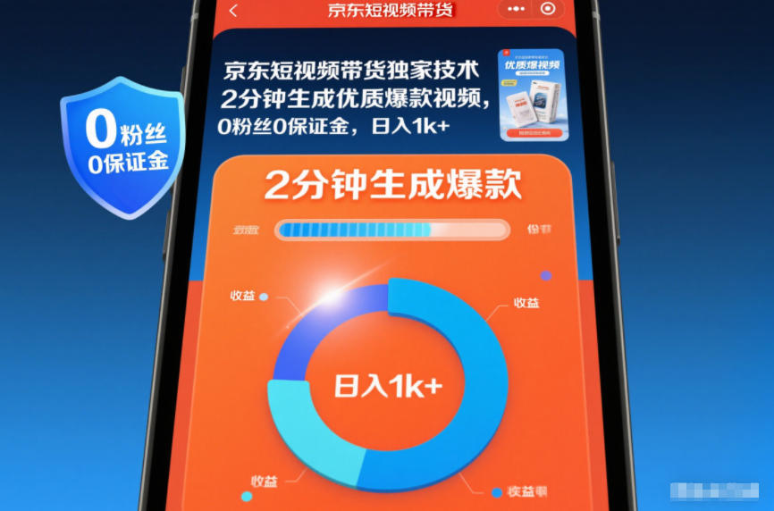 京东短视频带货独家技术，2分钟生成一条优质爆款视频，0粉丝0保证金，日入1k+【揭秘】-第一资源库