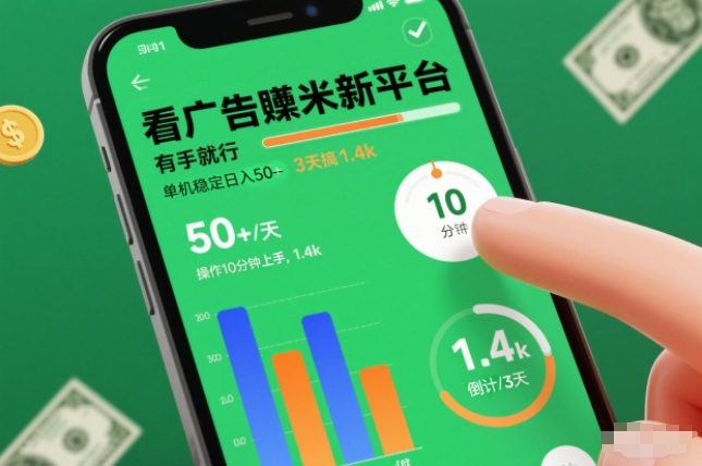 看广告賺米新平台，有手就行，单机稳定日入50+，操作10分钟上手，3天搞了1.4k【揭秘】-第一资源库