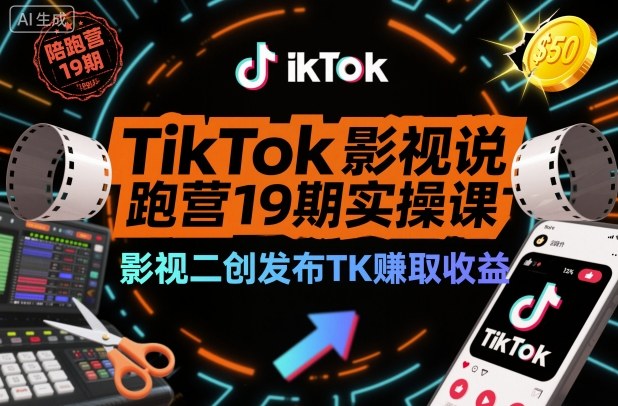 TikTok影视解说陪跑营19期实操课，影视二创发布TK賺取收益，万播收益50美金（更新）-第一资源库