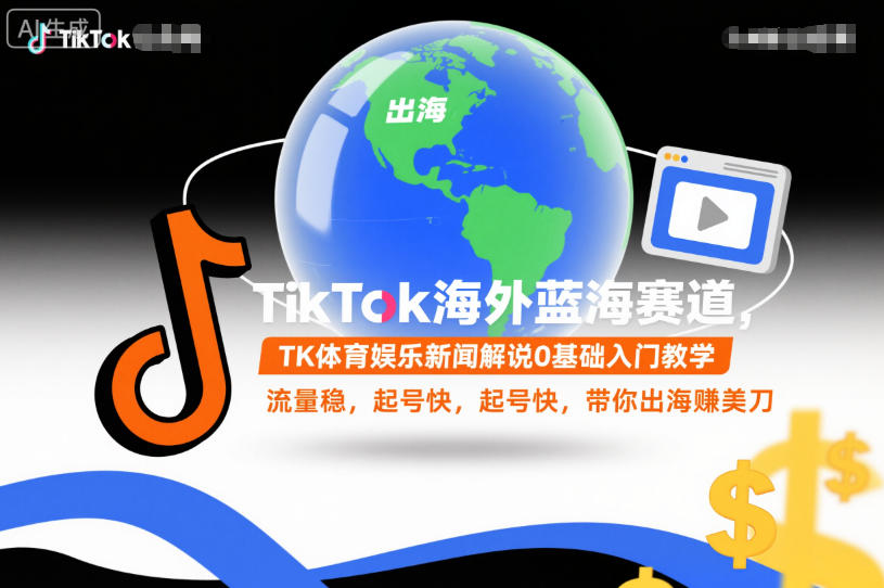TikTok海外蓝海赛道,TK体育娱乐新闻解说0基础入门教学,流量稳,起号快,带你出海賺美刀-第一资源库