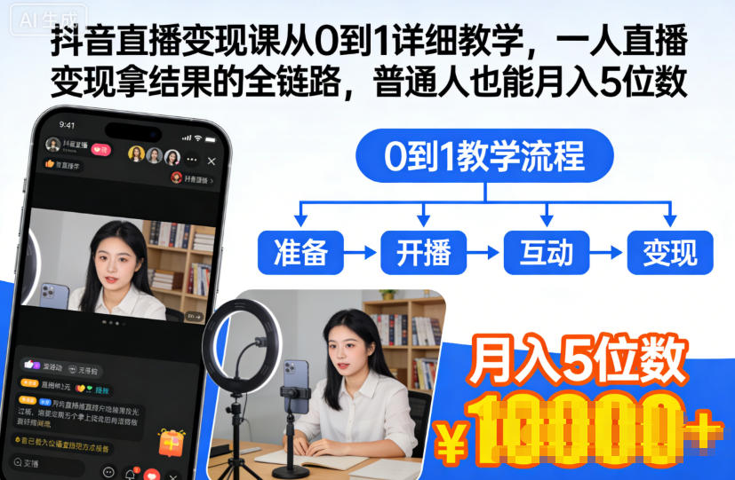 抖音直播变现课从0到1详细教学,一人直播变现拿结果的全链路,普通人也能月入5位数-第一资源库