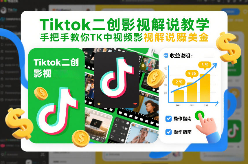 Tiktok二创影视解说教学,手把手教你TK中视频影视解说賺美金(更新26年1月)-第一资源库