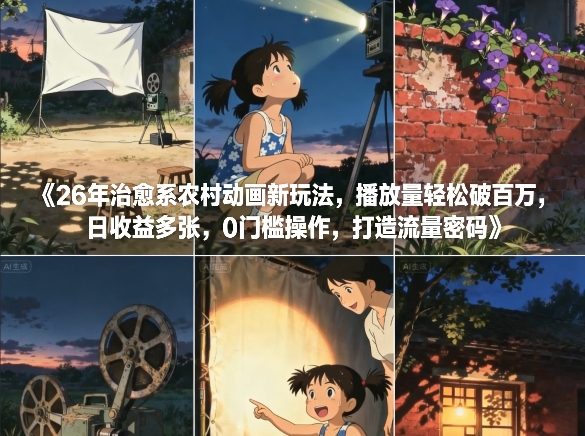 26年治愈系农村动画新玩法，播放量轻松破百万，日收益多张，0门槛操作，打造流量密码-第一资源库