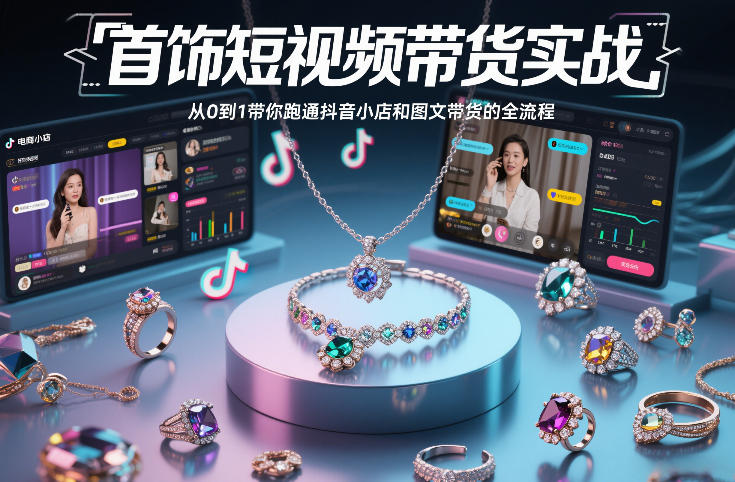 首饰短视频带货实战,从0到1带你跑通抖音小店和图文带货的全流程-第一资源库