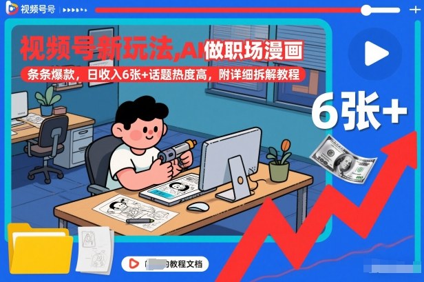 视频号新玩法，AI做职场漫画，条条爆款，日收入6张+话题热度高，附详细拆解教程-第一资源库
