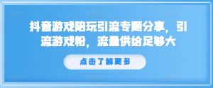 抖音游戏陪玩引流专题分享,引流游戏粉,流量供给足够大-第一资源库
