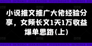 小说推文推广大佬经验分享,女频长文1天1万收益爆单思路(上)-第一资源库