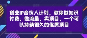 创业IP合伙人计划,教你做知识付费,做流量,卖项目,一个可以持续很久的优质项目-第一资源库