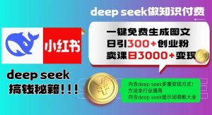 Deepseek一键免费生成小红书图文日引300+创业粉，日变现多张教程，方法全行业通用！-第一资源库