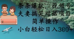 条条爆款，视频号夫妻搞笑对话项目，简单操作，小白轻松日入3张+-第一资源库