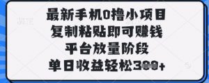 最新手机0撸小项目，复制粘贴即可挣钱，平台放量阶段，单日收益轻松3张+【揭秘】-第一资源库