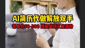 AI简历代做解放双手，客单价50-300不等，既能挣钱又能囤粉-第一资源库