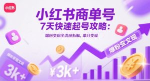 小红书商单号7天快速起号攻略:爆粉变现全流程拆解,单月变现3k+-第一资源库
