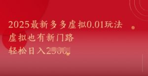 2025最新多多虚拟0.01玩法！虚拟也有新世界，轻松日入1k+-第一资源库