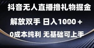抖音无人直播撸礼物掘金，解放双手，日入1k，0成本纯利，无基础可上手【揭秘】-第一资源库