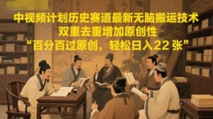 中视频计划历史赛道最新无脑搬运技术，双重去重增加原创性，百分百过原创，轻松日入2张-第一资源库