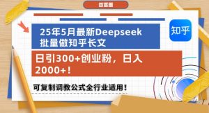 25年5月最新Deepseek批量做知乎长文,日引300+创业粉,日入1k+,可复制调教公式全行业适用-第一资源库