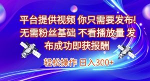 平台提供视频，你只需要发布， 无需粉丝基础，不看播放量，发布成功即获报酬，日入3张【揭秘】-第一资源库