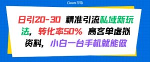 日引 20-30 精准引流私域新玩法，转化率50% 高客单虚拟资料，小白一台手机就能做-第一资源库