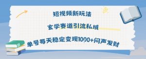 短视频新玩法玄学赛道引流私域单号每天稳定变现1k+闷声发财-第一资源库