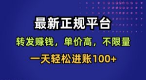 最新正规平台，转发賺钱，单价高，不限量，一天轻松进账100+【揭秘】-第一资源库
