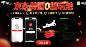 京东美团平台最新0撸玩法，全自动挂G，每天30分钟，无脑操作，当天收益3张【揭秘】-第一资源库