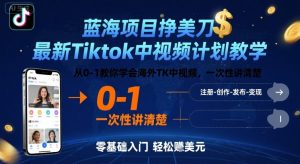蓝海项目挣美刀，最新Tiktok中视频计划教学，从0-1教你学会海外TK中视频，一次性讲清楚-第一资源库