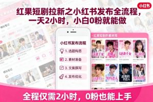红果短剧拉新之小红书发布全流程,一天2小时,小白0粉就能做-第一资源库