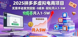 2025拼多多虚拟电商项目，无需手动发货回复，0成本，轻松月入1-5W【揭秘】-第一资源库