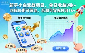 新手小白实战项目，单日收益3张+，正规长期可落地，后期可实现日收1k+【揭秘】-第一资源库