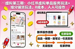 虚拟第三期：小红书虚拟单品服务玩法+细分铺货玩法，0成本，人人可操作-第一资源库