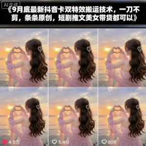 9月底最新抖音卡双特效搬运技术,一刀不剪,条条原创,短剧推文美女带货都可以-第一资源库