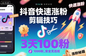 抖音快速涨粉剪辑技巧,3天1000粉,安全无违规-第一资源库
