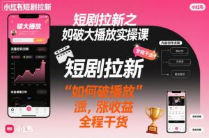 短剧拉新之小红书如何破大播放实操课,如何破播放,涨收益,全程干货-第一资源库