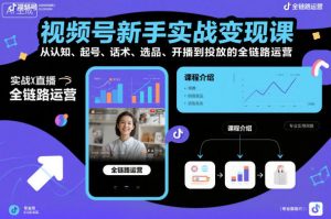 视频号新手实战变现课，从认知、起号、话术、选品、开播到投放的全链路运营-第一资源库
