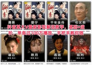 抖音某大V最新影视解说教学，基础+进阶，单条过100万播放，手把手教你做-第一资源库