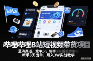 哔哩哔哩B站短视频带货项目，蓝海赛道，竞争少，新手3天出单，月入3W实战教学-第一资源库