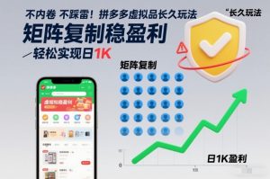 不内卷不踩雷!拼多多虚拟品长久玩法,矩阵复制稳盈利,轻松实现日1K【揭秘】-第一资源库