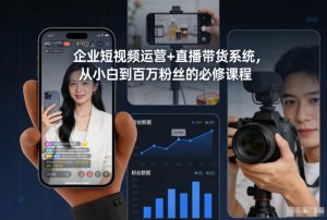 企业短视频运营+直播带货系统,从小白到百万粉丝的必修课程-第一资源库