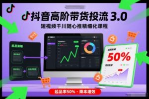 抖音高阶带货投流3.0,短视频千川随心推精细化课程,起品率50%-第一资源库