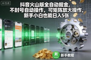 抖音火山版全自动掘金,不封号自动操作,可矩阵放大操作,新手小白也能日入5张【揭秘】-第一资源库