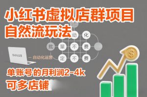 小红书虚拟店群项目,自然流玩法,批量自动化,稳定不费号,单账号的月利润2-4k,可多店矩阵-第一资源库